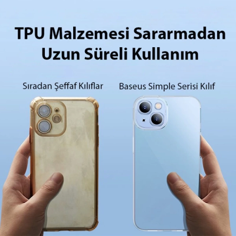 Baseus Simple Case iPhone 14 Plus 6.7 Kamera Korumalı İnce Silikon Şeffaf Kılıf