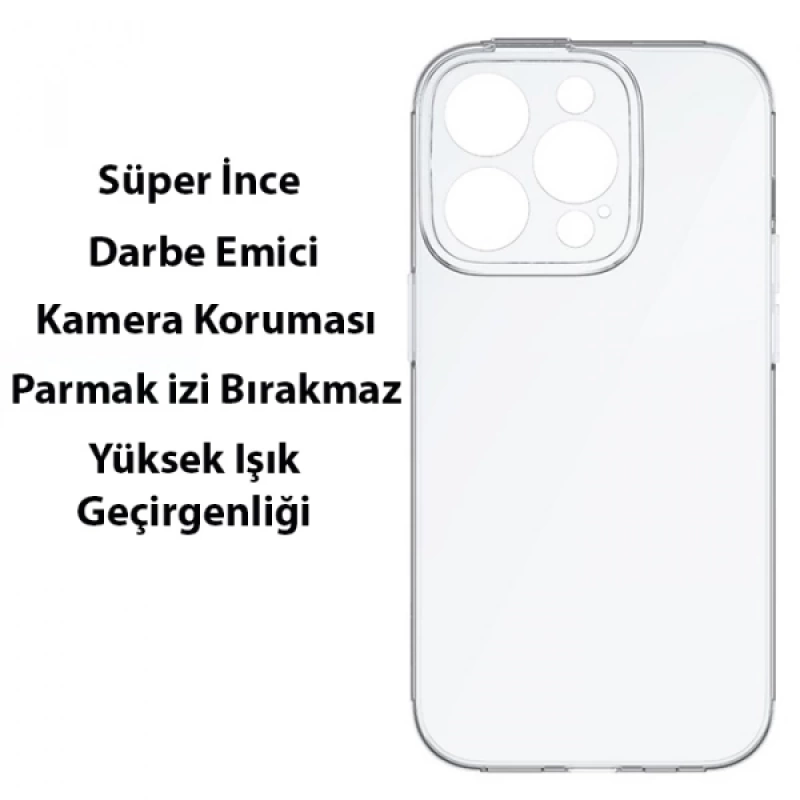 Baseus Simple Case iPhone 14 Pro 6.1 Kamera Korumalı İnce Silikon Şeffaf Kılıf