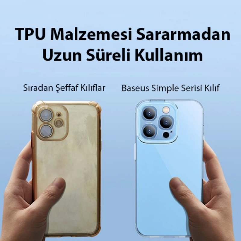 Baseus Simple Case iPhone 14 Pro Max 6.7 Kamera Korumalı İnce Silikon Şeffaf Kılıf