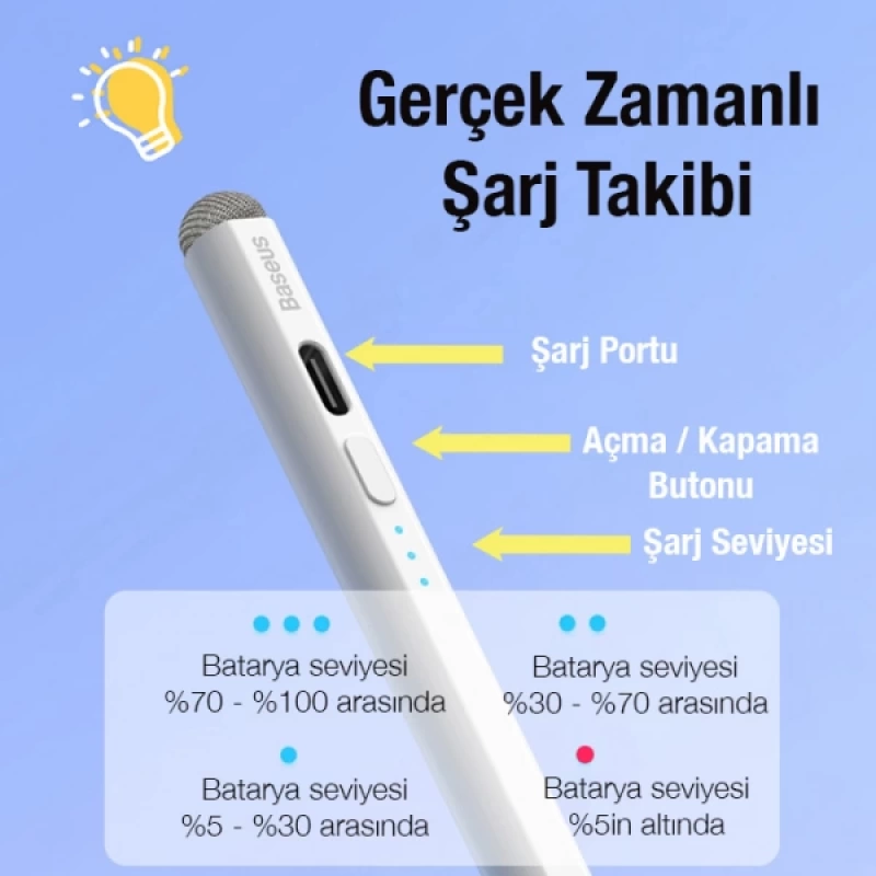 Baseus Smooth Writing Kapasitif Stylus Tablet iPad Dokunmatik Kalem (Aktif + Pasif versiyon)