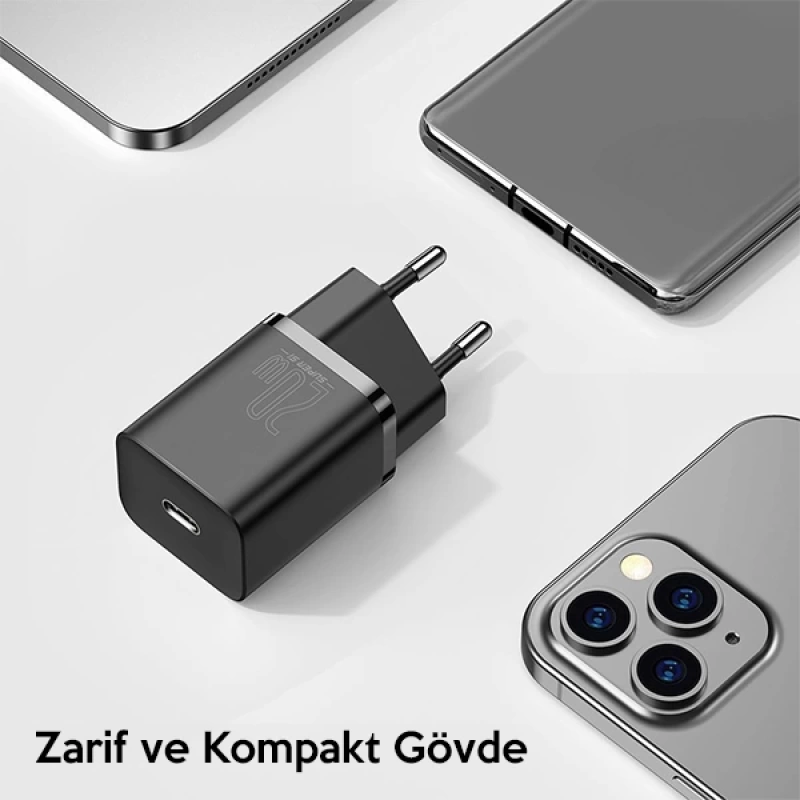 Baseus Super Si 20W PD Type-C Hızlı Şarj Adaptörü 20W İPhone 15-14-13- 12-11 Hızlı Şarj