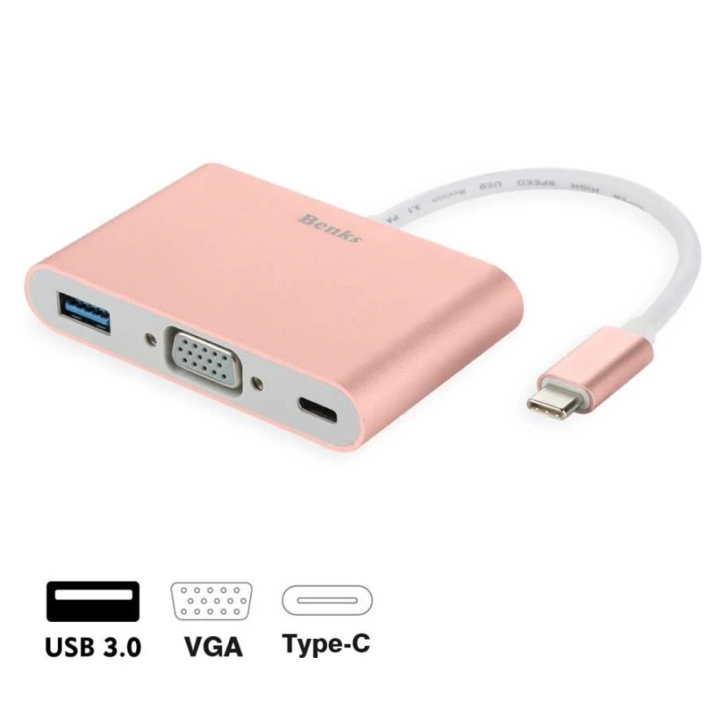 Benks U20 Type-C to 3 in 1 Adaptör (Usb 3.0+VGA+Type-C)