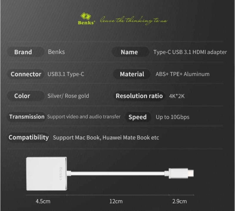 Benks Usb 3.1 Type-C to HDMI Adaptör