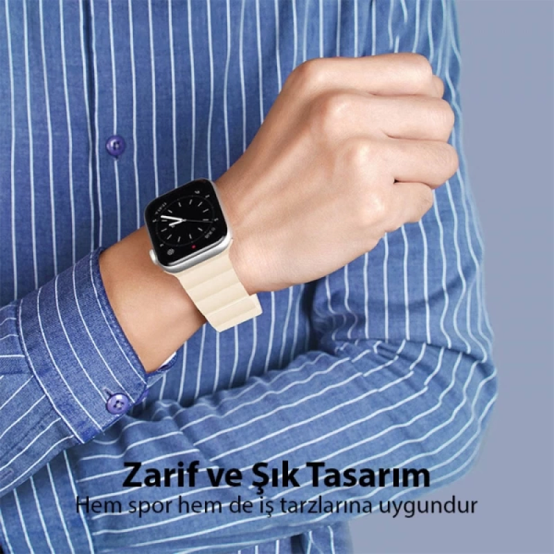 DUX DUCIS Apple Watch 42-44-45MM için Manyetik Zincir Versiyon PU Deri Kayış Kordon