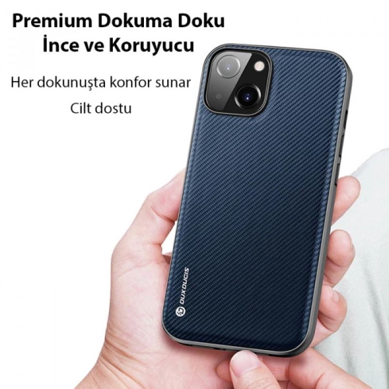 Dux Ducis Fino Serisi iPhone 14 6.1 inç Kılıf Premium Dokuma Silikon Kılıf