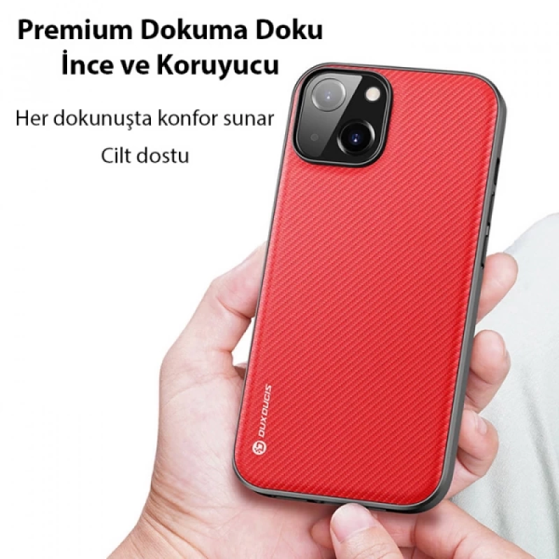 Dux Ducis Fino Serisi iPhone 14 6.1 inç Kılıf Premium Dokuma Silikon Kılıf