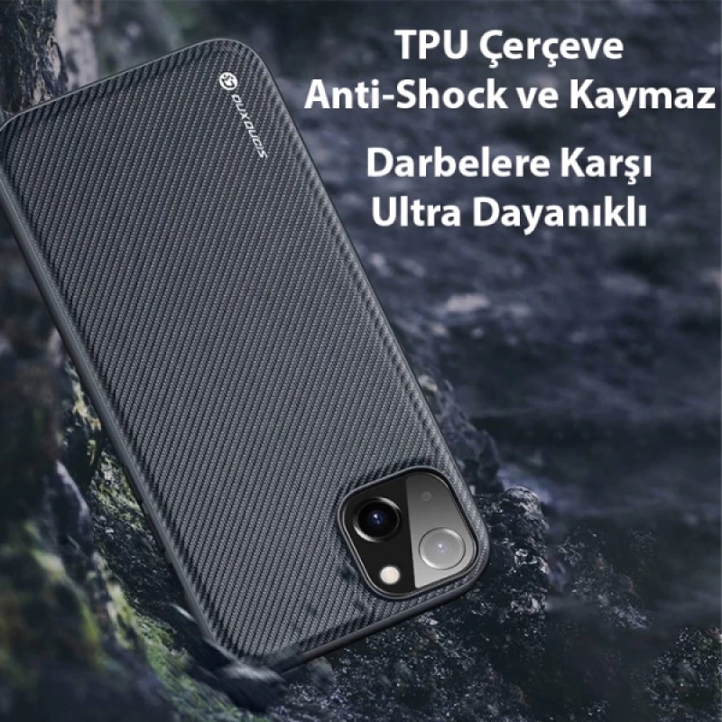 Dux Ducis Fino Serisi iPhone 14 6.1 inç Kılıf Premium Dokuma Silikon Kılıf