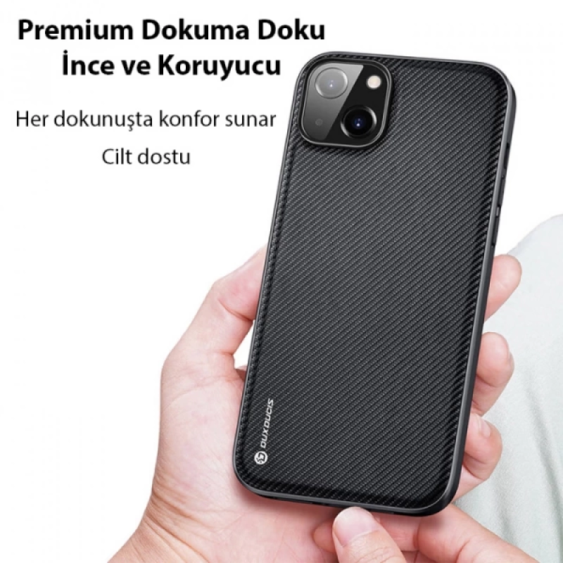 Dux Ducis Fino Serisi iPhone 14 Plus 6.7 inç Kılıf Premium Dokuma Silikon Kılıf