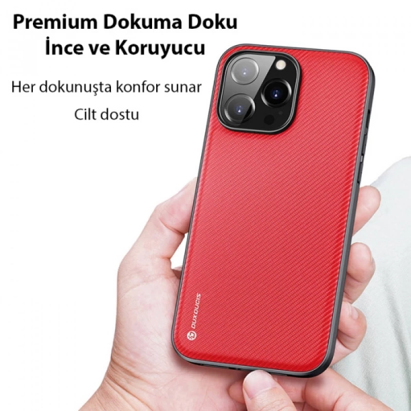 Dux Ducis Fino Serisi iPhone 14 Pro 6.1 inç Kılıf Premium Dokuma Silikon Kılıf