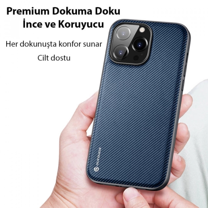 Dux Ducis Fino Serisi iPhone 14 Pro 6.1 inç Kılıf Premium Dokuma Silikon Kılıf