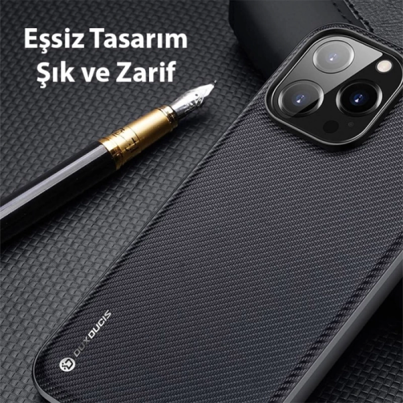 Dux Ducis Fino Serisi iPhone 14 Pro 6.1 inç Kılıf Premium Dokuma Silikon Kılıf