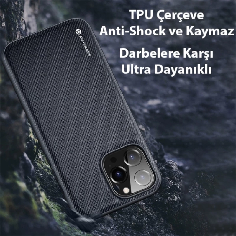 Dux Ducis Fino Serisi iPhone 14 Pro 6.1 inç Kılıf Premium Dokuma Silikon Kılıf