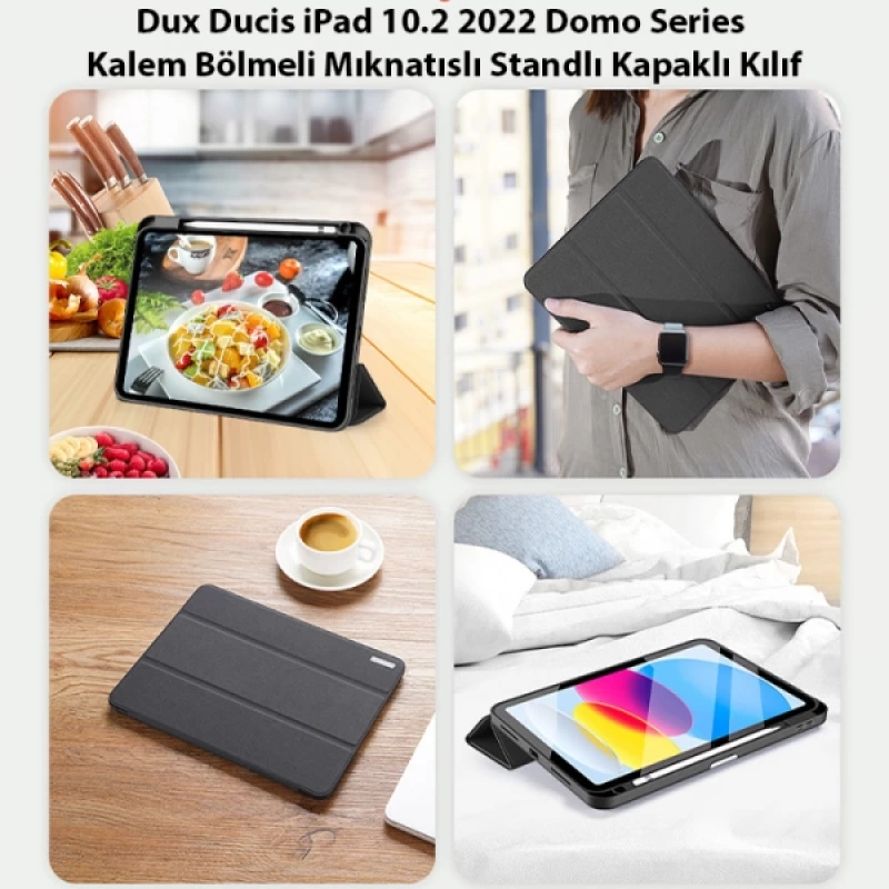 Dux Ducis iPad 10.9 2022 Kılıf Domo Series Kalem Bölmeli Mıknatıslı Standlı Kapaklı Kılıf