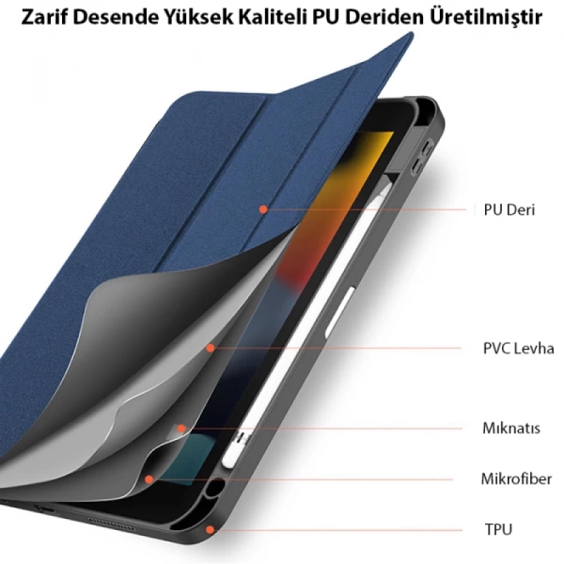 Dux Ducis iPad 10.9 2022 Kılıf Domo Series Kalem Bölmeli Mıknatıslı Standlı Kapaklı Kılıf