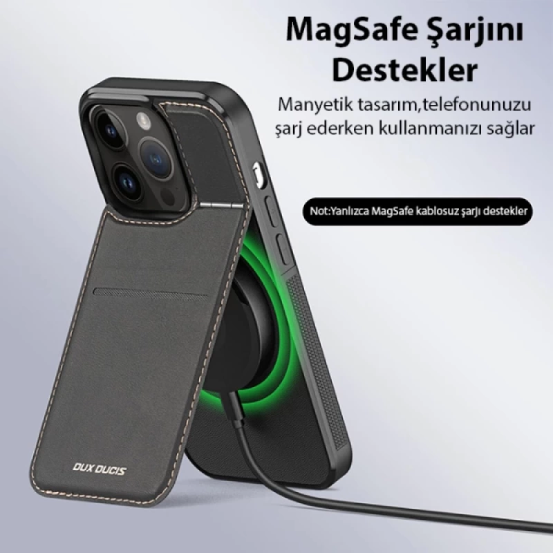 Dux Ducis iPhone 13 Pro Max Rafi Series MagSafe Premium Deri Kılıf