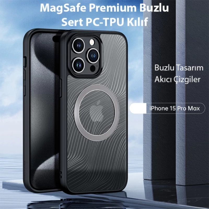 Dux Ducis iPhone 15 Pro Max Aimo Series MagSafe Premium Buzlu Sert PC-TPU Kılıf