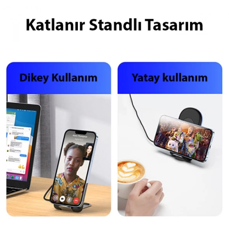 Duzzona W2 Katlanır Standlı 15W Hızlı Şarj Wireless Kablosuz Şarj Cihazı