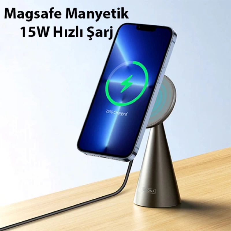 Duzzona W3 15W Manyetik Magsafe Uyumlu Masaüstü Wireless Kablosuz Şarj Cihazı