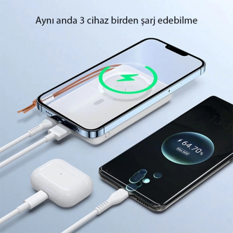 Duzzona W5 20W 10000mAh Magsafe Uyumlu Taşınabilir Kablosuz Hızlı Şarjlı Powerbank