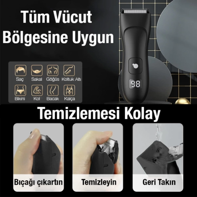 EZERE Saç sakal vücut tıraş makinesi Su Geçirmez Dijital Göstergeli