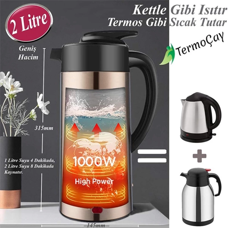 EZERE Termoçay Termos Özellikli Su Isıtıcı Kettle Çay Makinesi