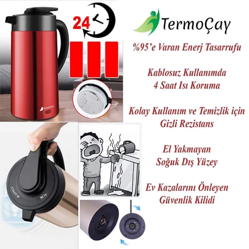 EZERE Termoçay Termos Özellikli Su Isıtıcı Kettle Çay Makinesi