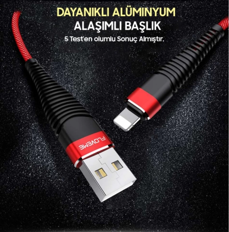 Floveme 1m Halat Dayanıklı İphone 14-13-12-11 Usb Şarj Kablosu