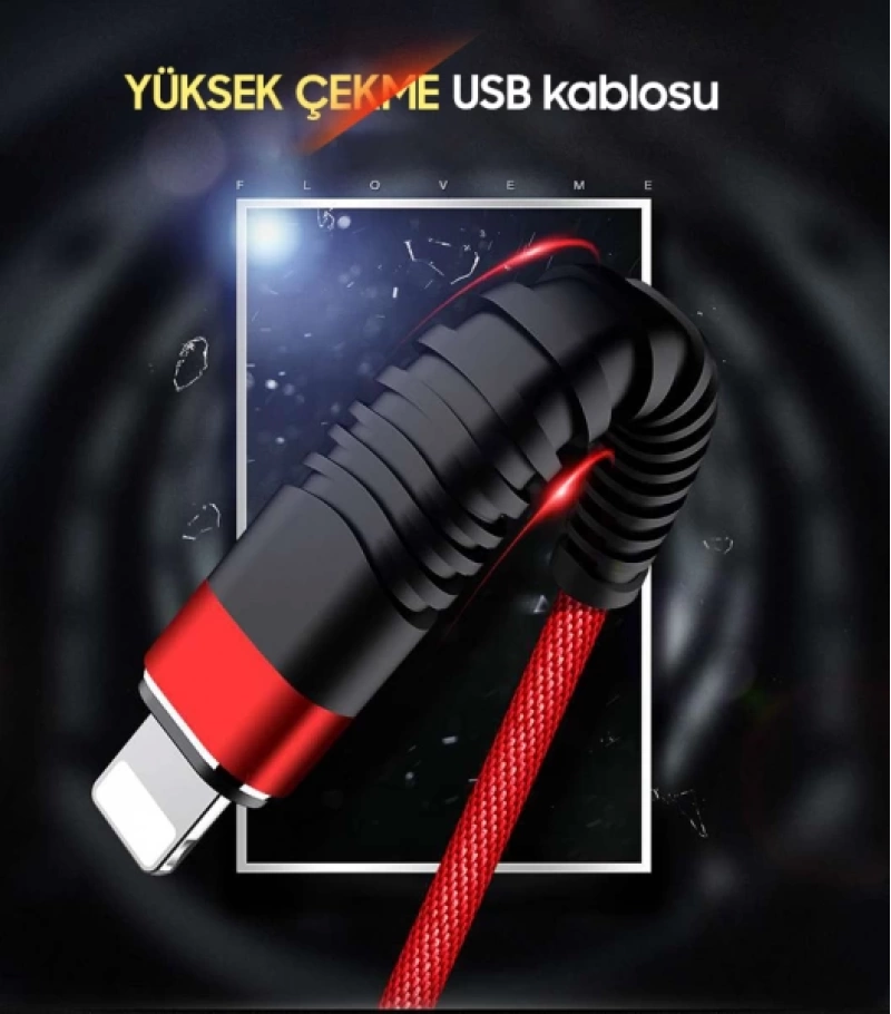 Floveme 1m Halat Dayanıklı İphone 14-13-12-11 Usb Şarj Kablosu