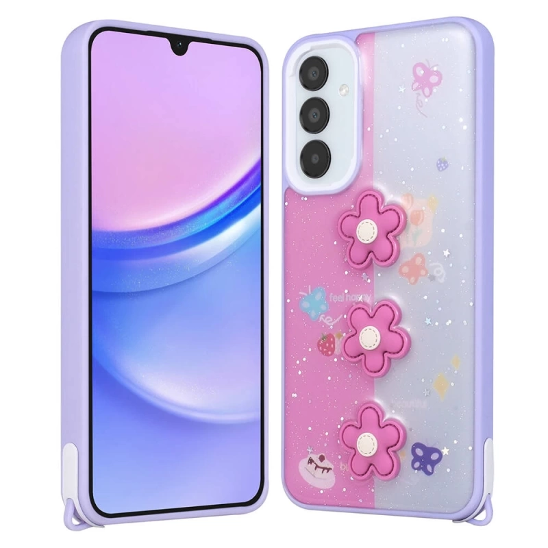 Galaxy A05S Kılıf Parlayan Simli Kabartma Figürlü Zore Cevze Kapak