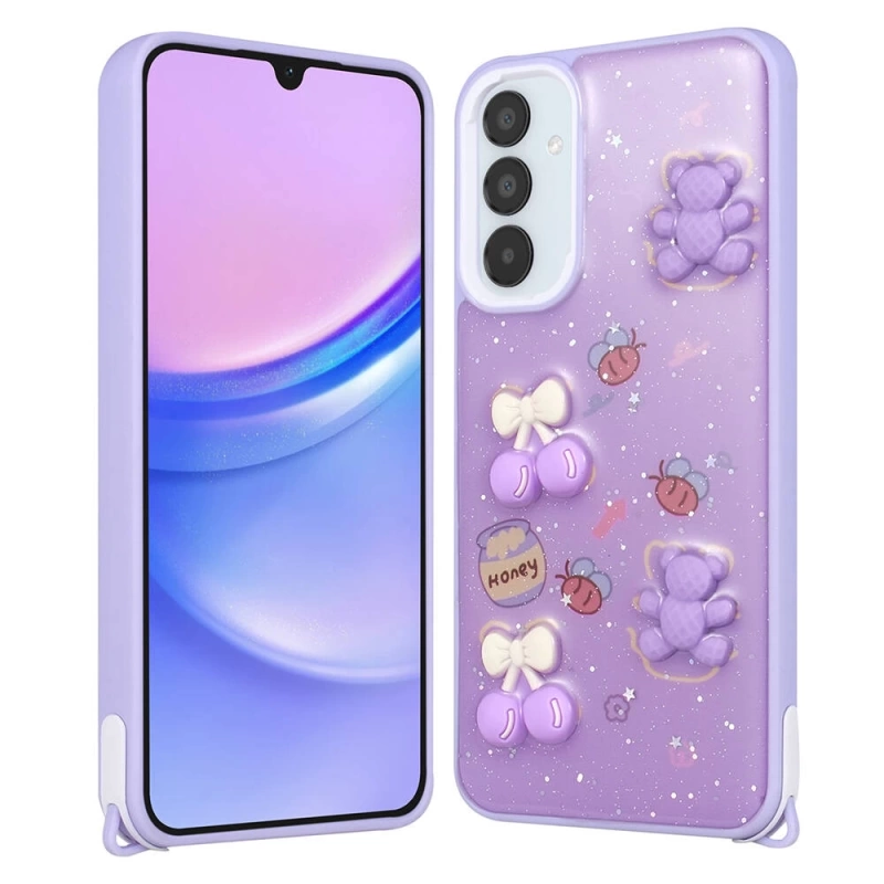 Galaxy A05S Kılıf Parlayan Simli Kabartma Figürlü Zore Cevze Kapak