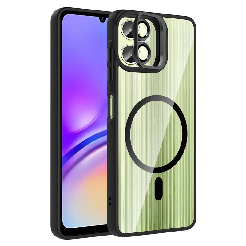 Galaxy A06 Kılıf Standlı ve Kamera Lens Hediyeli M-Safe Şarj Özellikli Zore Etro Kapak