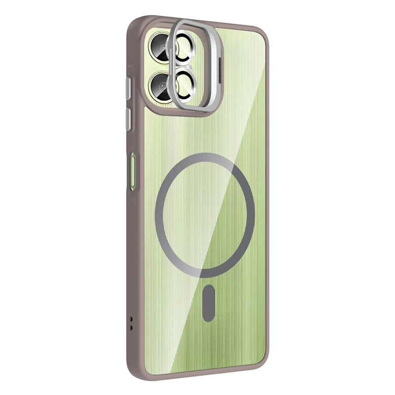 Galaxy A06 Kılıf Standlı ve Kamera Lens Hediyeli M-Safe Şarj Özellikli Zore Etro Kapak