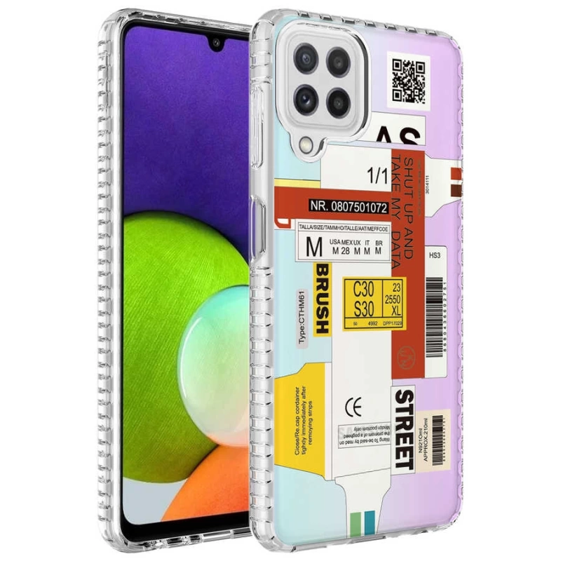 Galaxy A12 Kılıf Airbag Kenarlı Renkli Desenli Silikon Zore Elegans Kapak