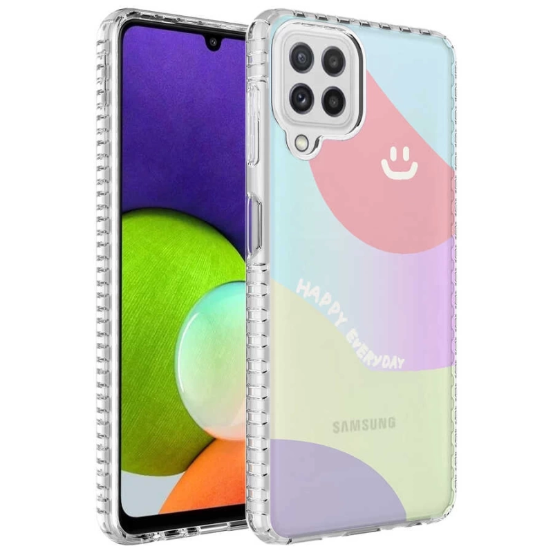 Galaxy A12 Kılıf Airbag Kenarlı Renkli Desenli Silikon Zore Elegans Kapak