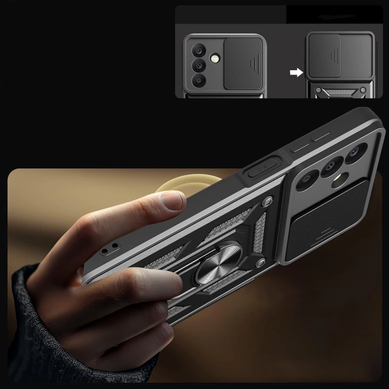 Galaxy A17 Kılıf Magnetik Standlı Kamera Korumalı Zore Sürgülü Vega Kapak