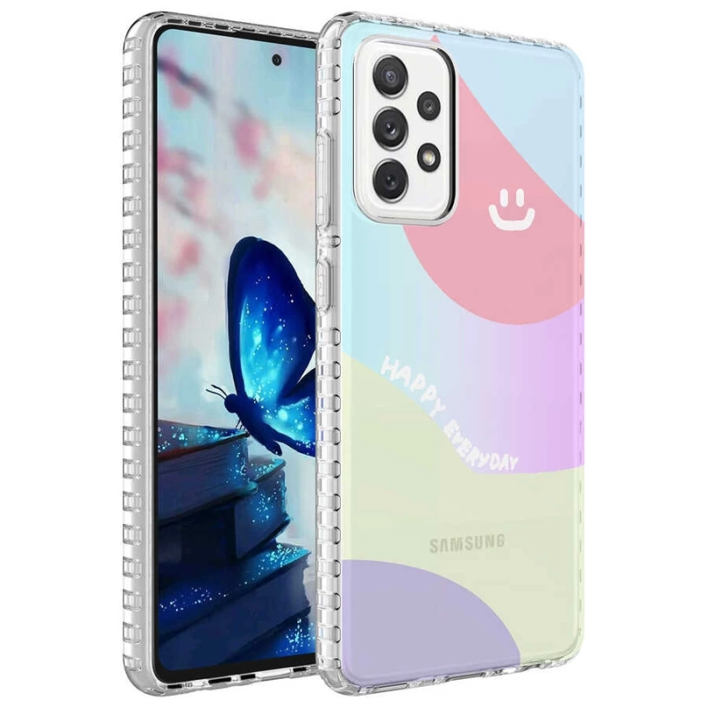 Galaxy A23 Kılıf Airbag Kenarlı Renkli Desenli Silikon Zore Elegans Kapak