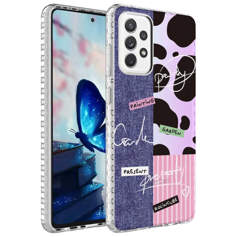 Galaxy A23 Kılıf Airbag Kenarlı Renkli Desenli Silikon Zore Elegans Kapak