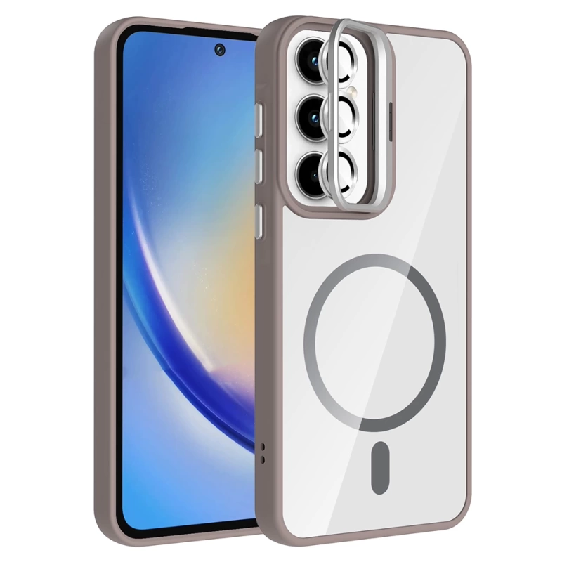 Galaxy A35 Kılıf Standlı ve Kamera Lens Hediyeli M-Safe Şarj Özellikli Zore Etro Kapak