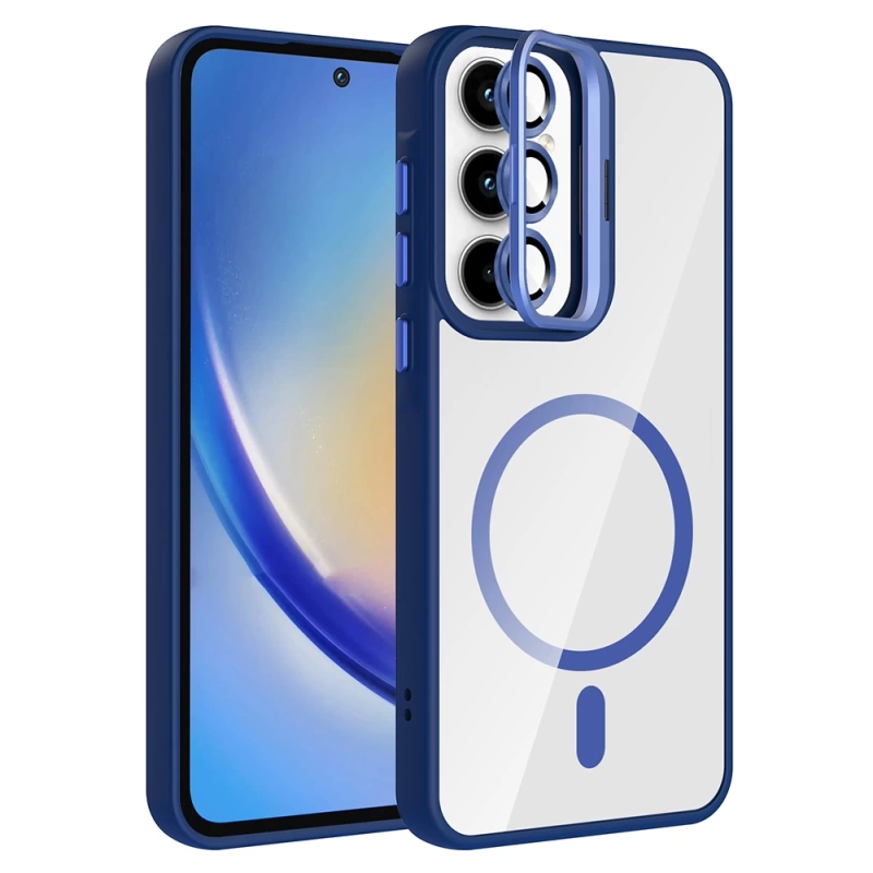 Galaxy A35 Kılıf Standlı ve Kamera Lens Hediyeli M-Safe Şarj Özellikli Zore Etro Kapak