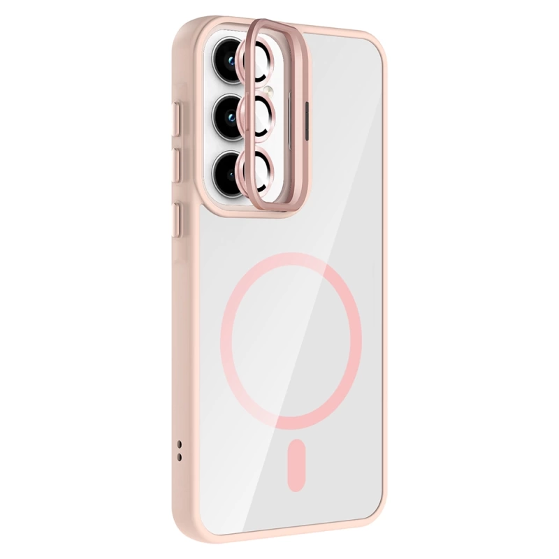 Galaxy A35 Kılıf Standlı ve Kamera Lens Hediyeli M-Safe Şarj Özellikli Zore Etro Kapak
