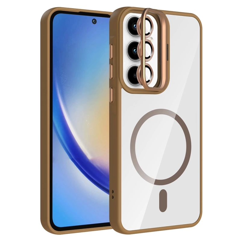Galaxy A35 Kılıf Standlı ve Kamera Lens Hediyeli M-Safe Şarj Özellikli Zore Etro Kapak