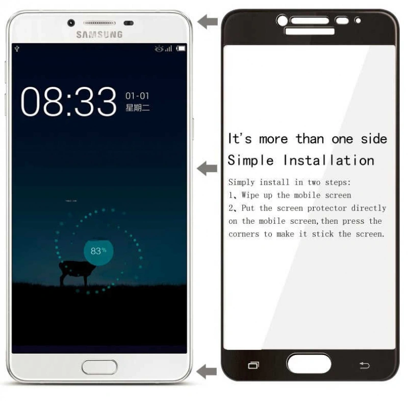 Galaxy C5 Pro Zore Ekranı Tam Kaplayan Düz Cam Koruyucu