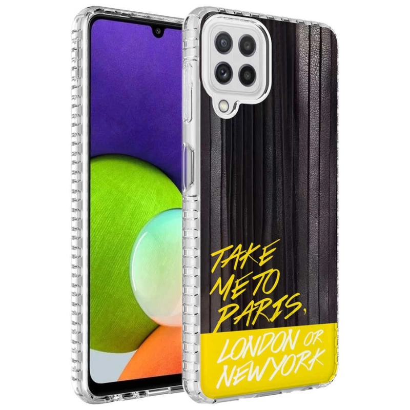Galaxy M22 Kılıf Airbag Kenarlı Renkli Desenli Silikon Zore Elegans Kapak