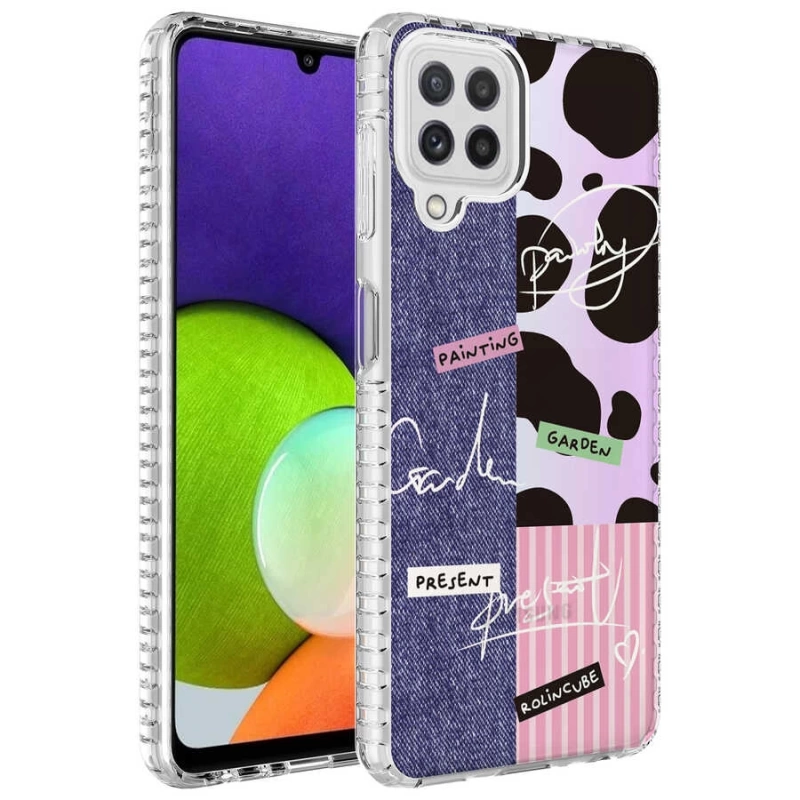 Galaxy M22 Kılıf Airbag Kenarlı Renkli Desenli Silikon Zore Elegans Kapak