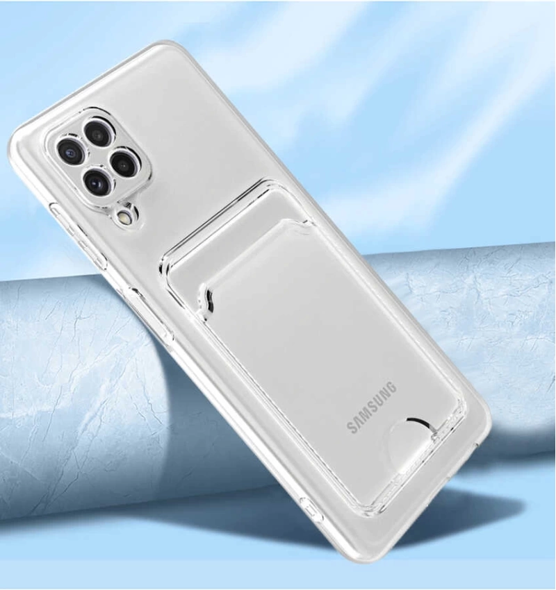 Galaxy M22 Kılıf Kartlıklı Şeffaf Zore Setra Clear Silikon Kapak