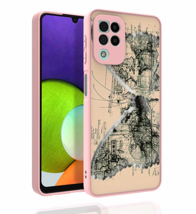 Galaxy M32 Kılıf Desenli Kamera Korumalı Parlak Zore Nora Kapak