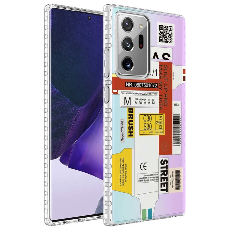 Galaxy Note 20 Ultra Kılıf Airbag Kenarlı Renkli Desenli Silikon Zore Elegans Kapak