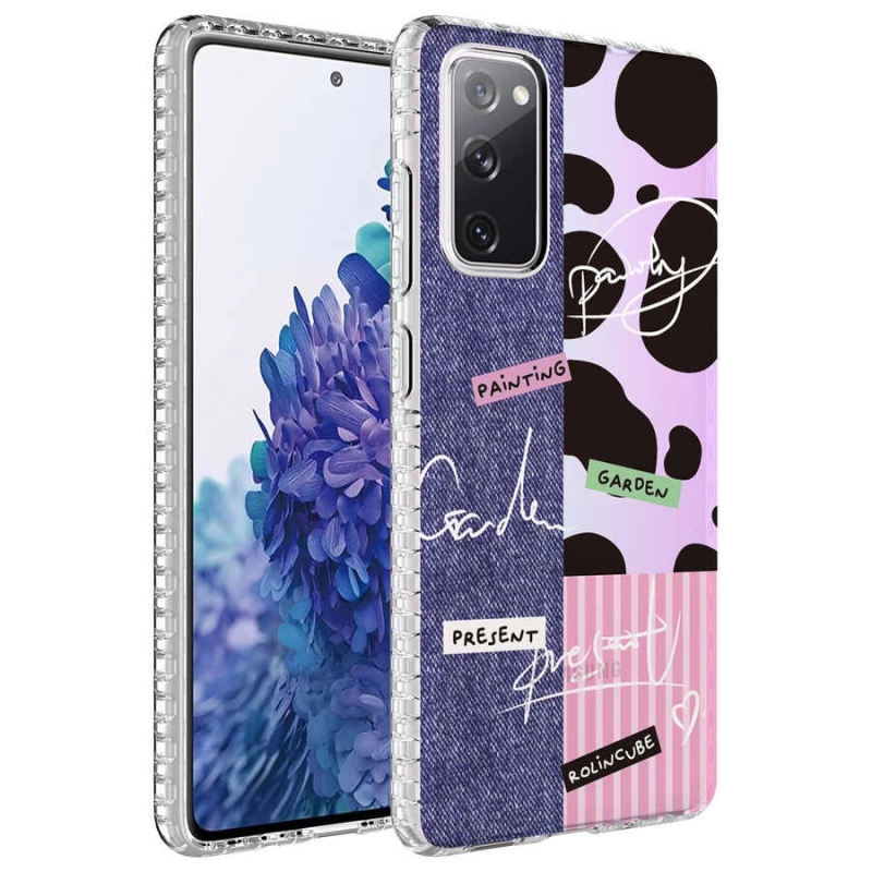 Galaxy S20 FE Kılıf Airbag Kenarlı Renkli Desenli Silikon Zore Elegans Kapak