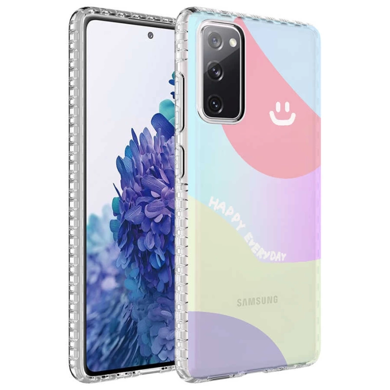 Galaxy S20 FE Kılıf Airbag Kenarlı Renkli Desenli Silikon Zore Elegans Kapak
