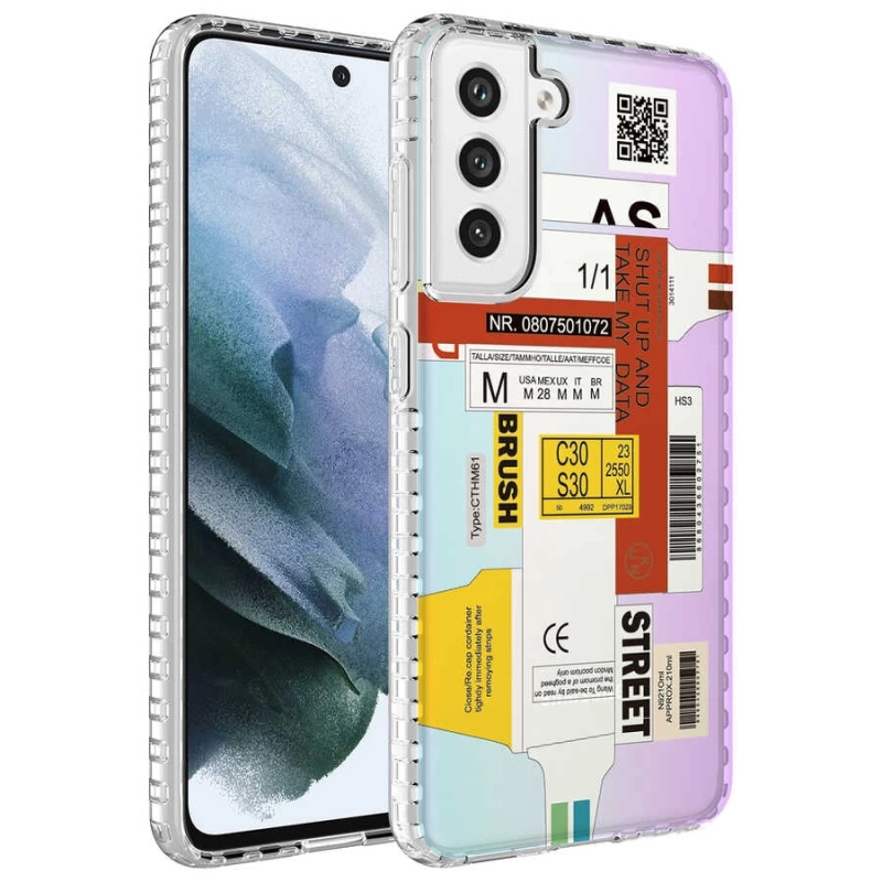 Galaxy S21 FE Kılıf Airbag Kenarlı Renkli Desenli Silikon Zore Elegans Kapak